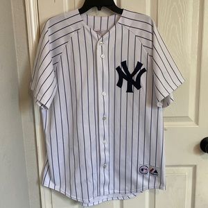 Majestic White and Blue Striped Men's Jersey